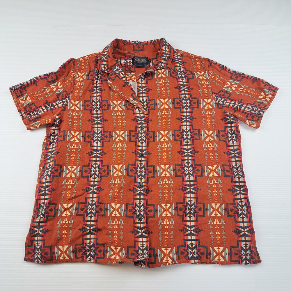 Pendleton Shirt Mens Medium Orange Geometric Button Up Western Southwestern